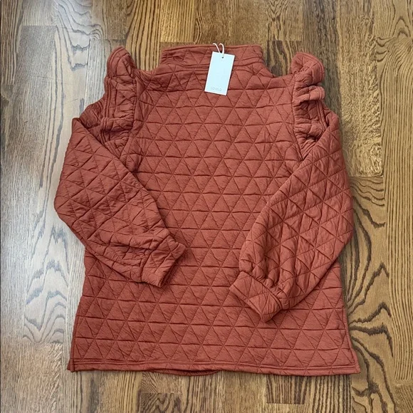 Lovelo Quilted Carmel brown Pullover with Ruffle Sleeves medium - Picture 11 of 11